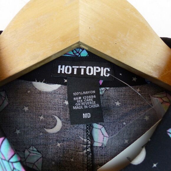 Hot Topic Shirt Womens M Black Pastel Crystals Celestial Crop Button Up Goth - Picture 9 of 13